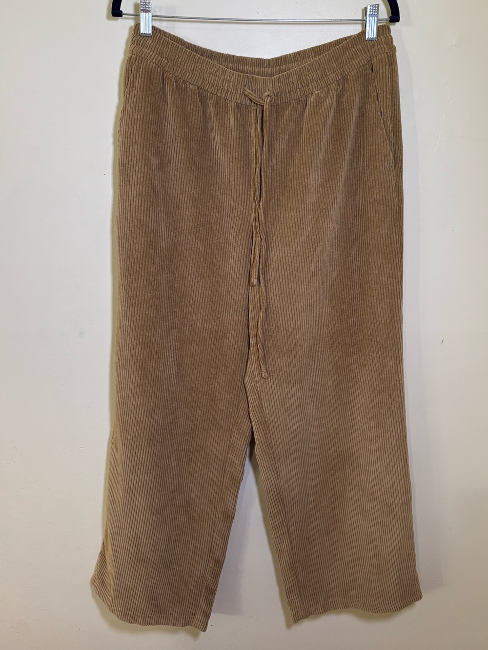 GAP chunky corduroy DRAWSTRING wide leg PANTS tan FALL comfy LARGE
